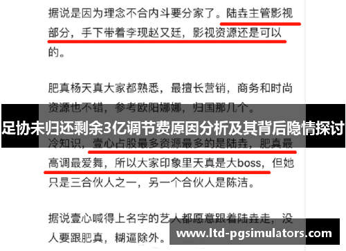 足协未归还剩余3亿调节费原因分析及其背后隐情探讨 足协未归还剩余3亿调节费原因分析及其背后隐情探讨