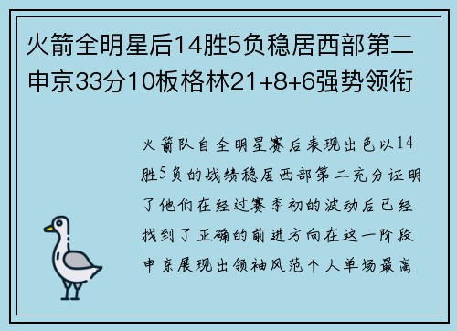 火箭全明星后14胜5负稳居西部第二 申京33分10板格林21+8+6强势领衔